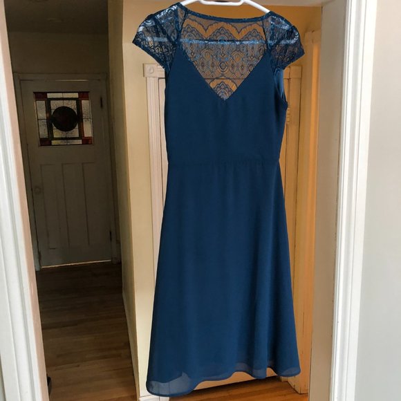 Blue Knee Length Bridesmaid Dress - Hush Collection + Rhinestone Sash - Picture 12 of 15